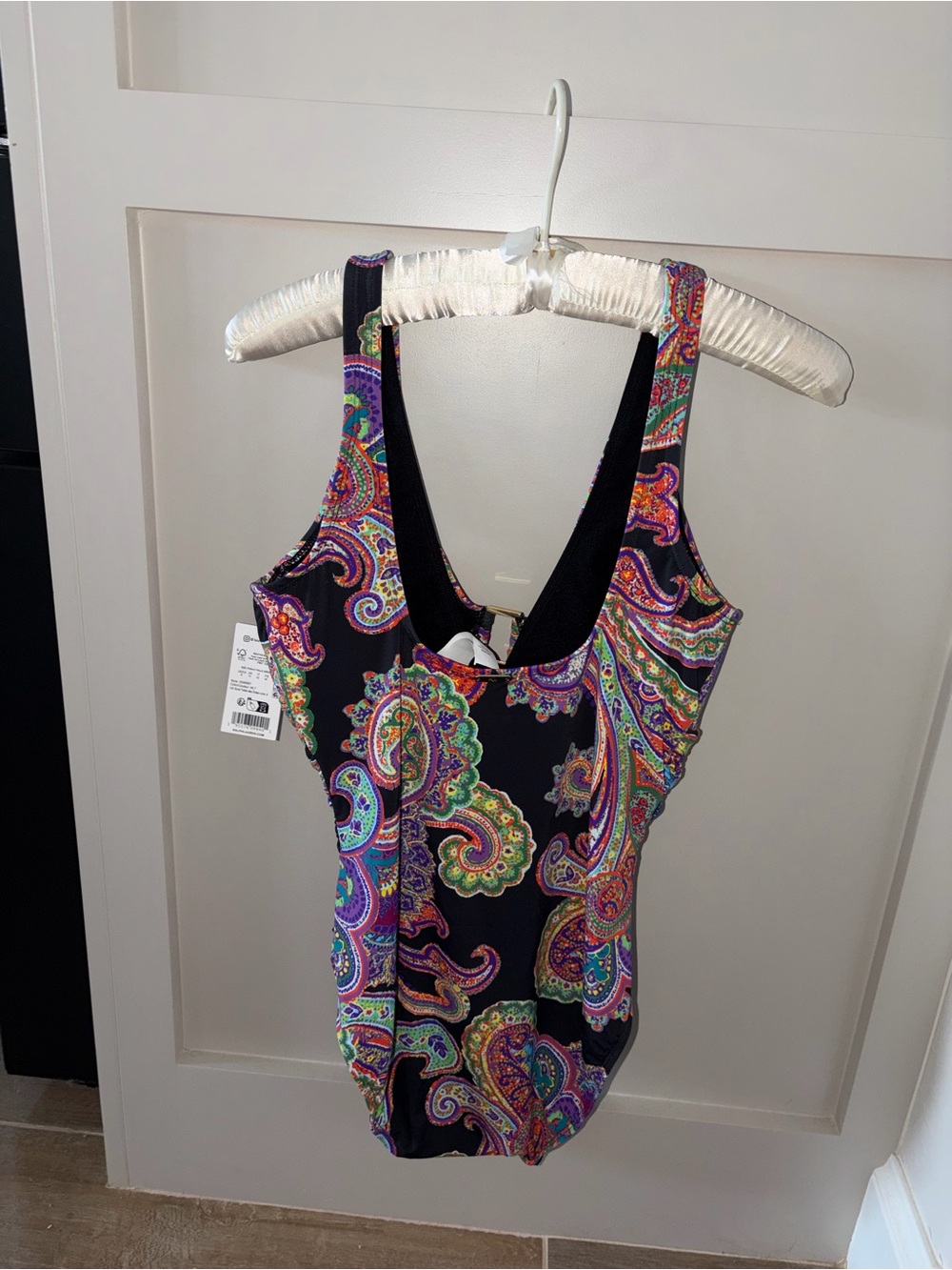 Lauren Ralph Lauren black Bordado Paisley Ruched One-Piece Swimsuit 14 NWT - Picture 6 of 15
